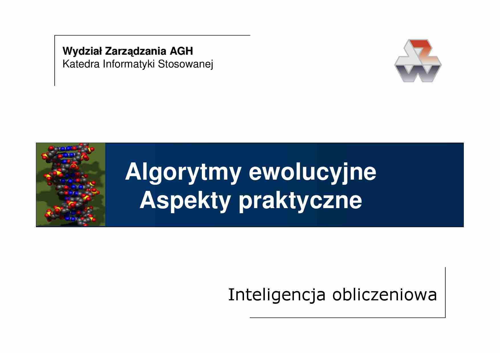 Algorytmy ewolucyjne -aspekty praktyczne - strona 1