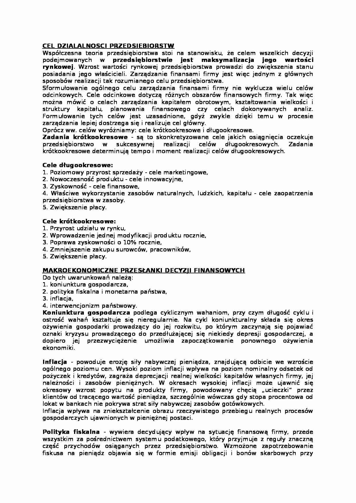 Finanse przedsiębiorstw-cel działalności przedsiębiorstw - strona 1