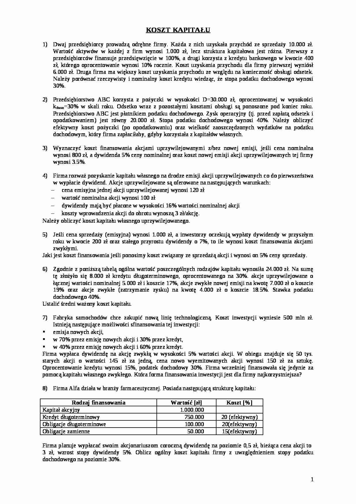 Koszt kapitału -zadania 2  - strona 1