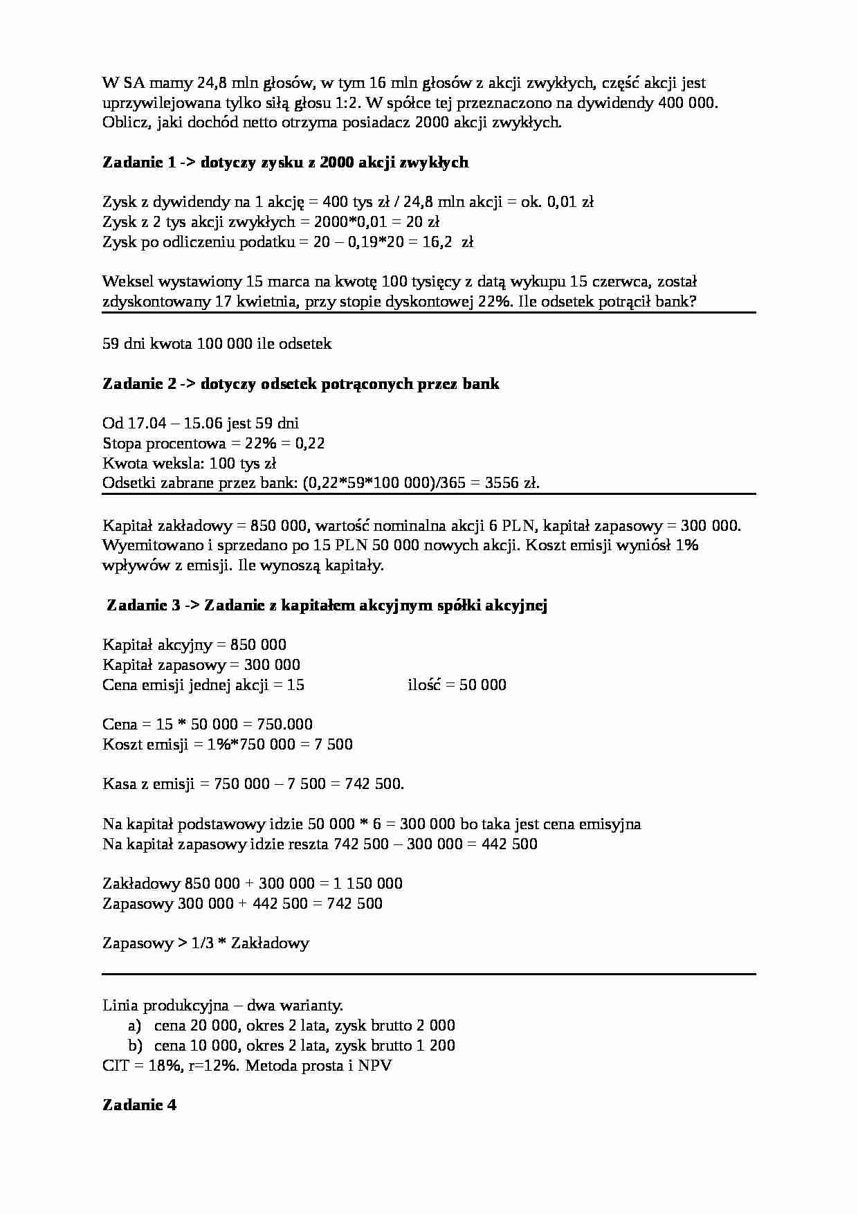Zadania finanse - strona 1