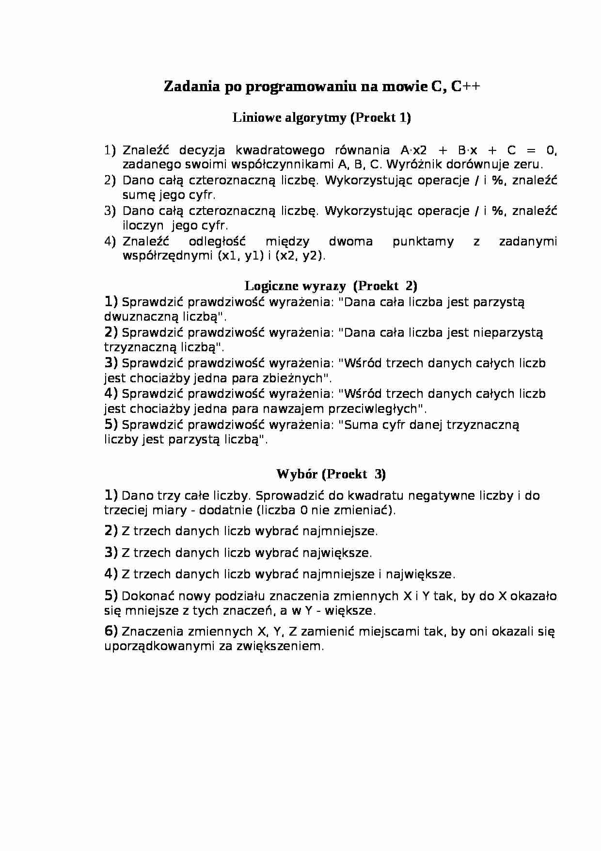 Zadania po programowaniu na mowie C, C++ - strona 1