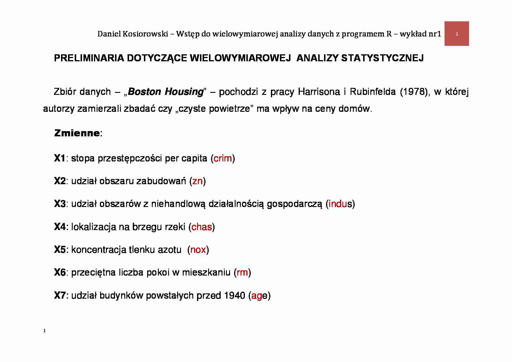 Preliminaria dotyczące wielowymiarowej analizy statystycznej - strona 1