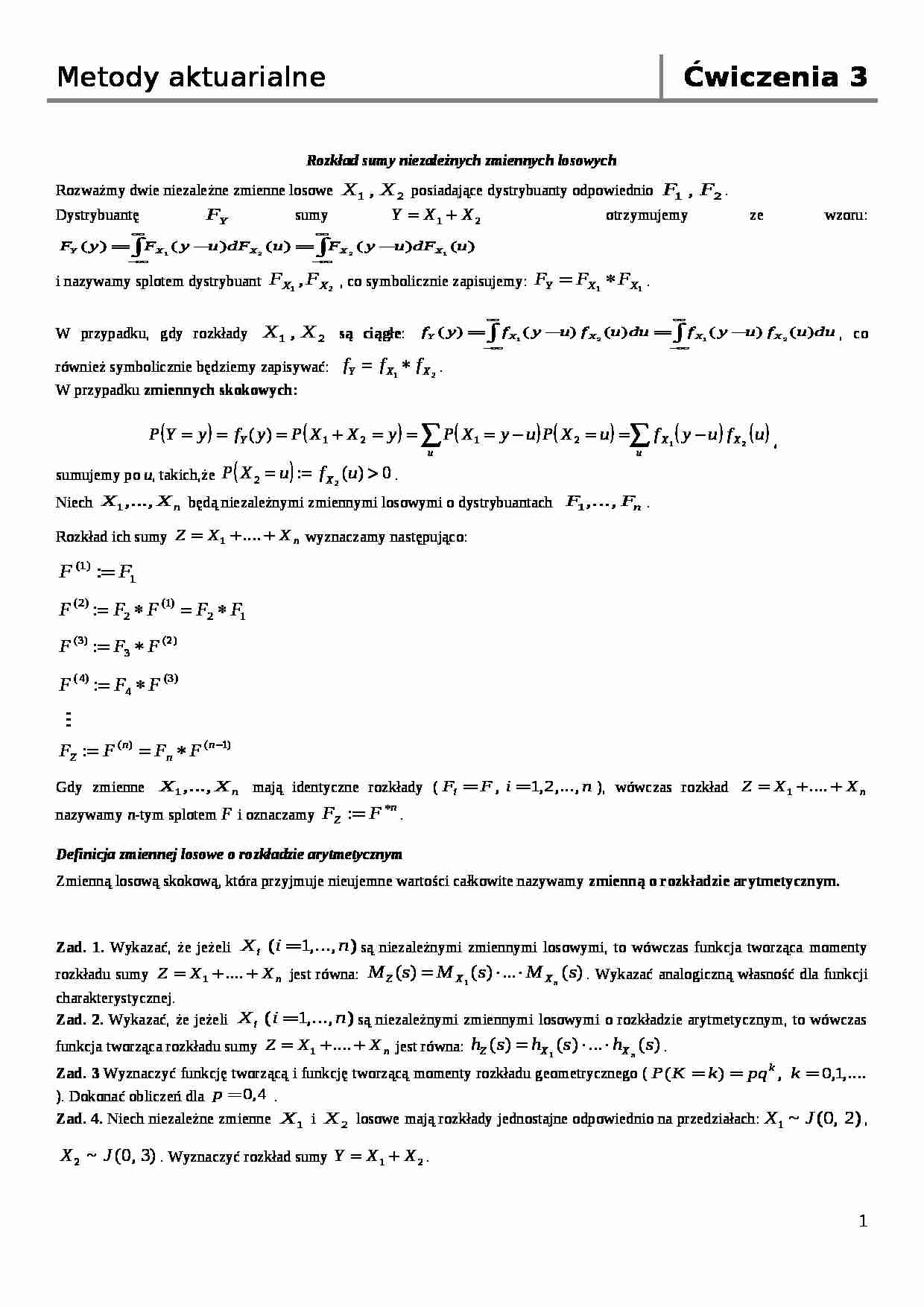 Rozkład sumy niezależnych zmiennych losowych - strona 1