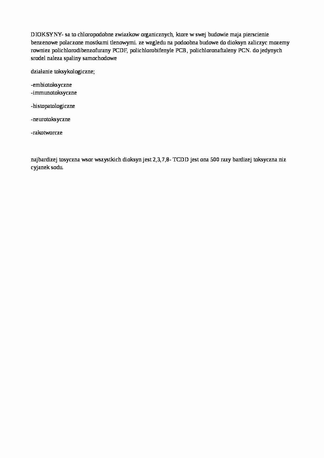 Dioksyny - działanie toksykologiczne - strona 1