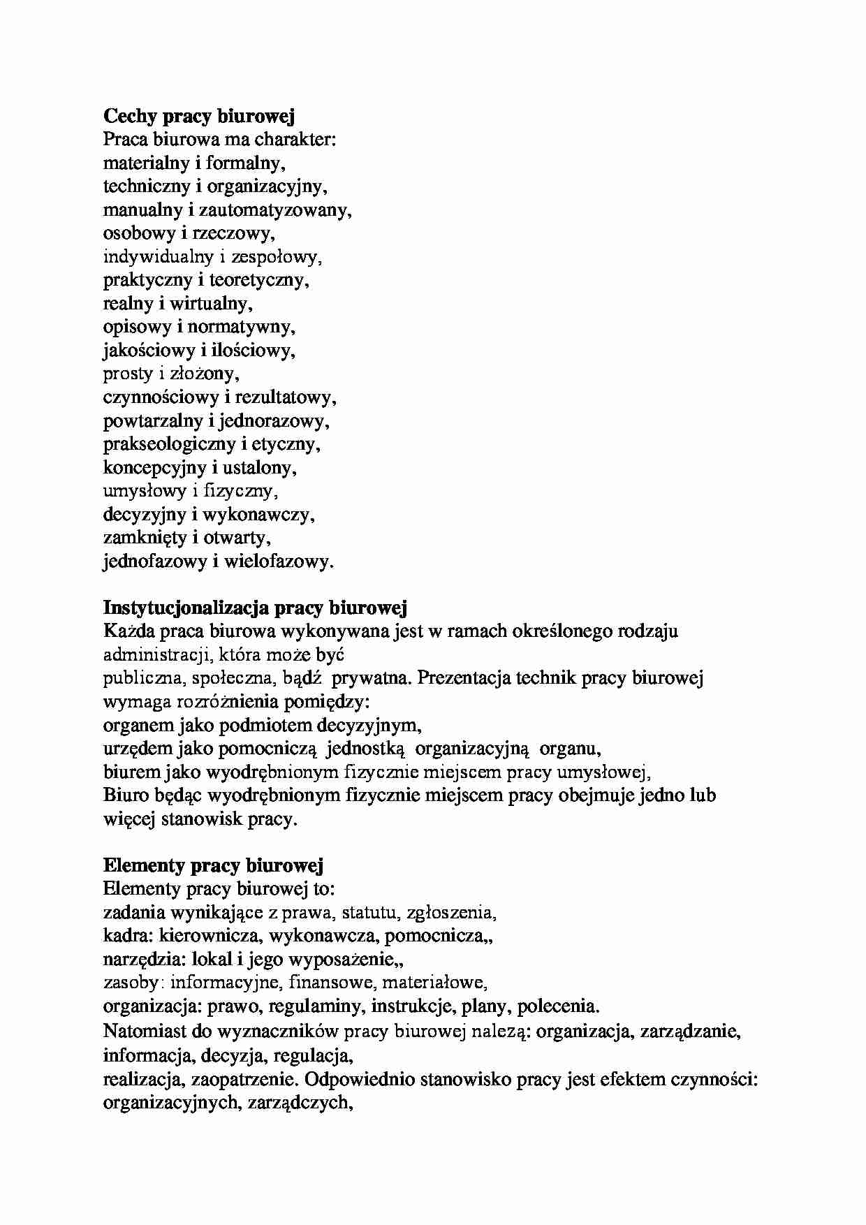 Cechy i elementy pracy biurowej - strona 1
