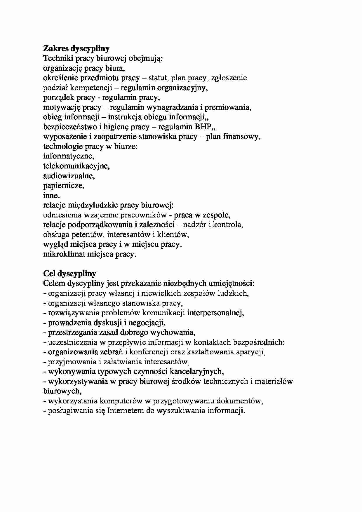 Cele i zakres pracy biurowej - strona 1