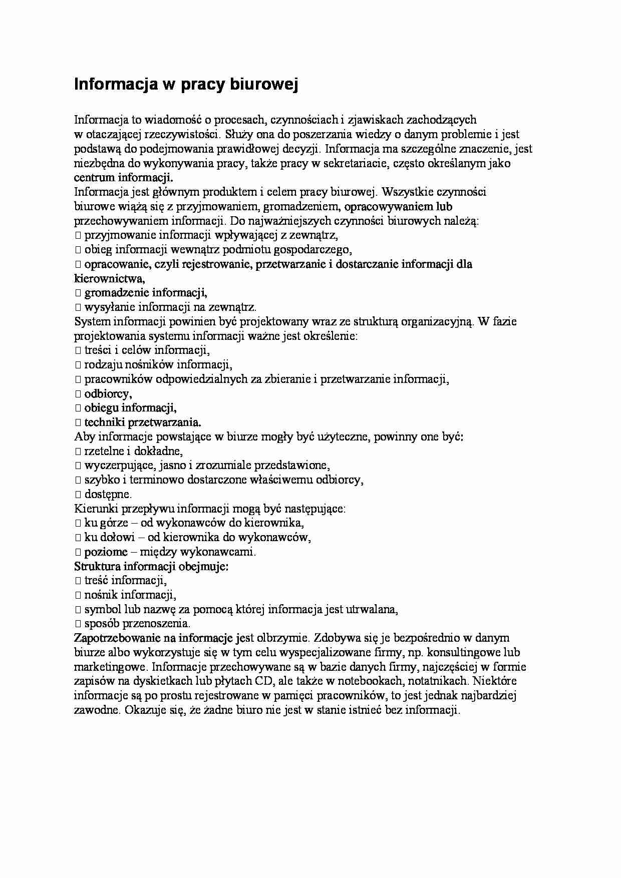 Informacja w pracy biurowej - strona 1