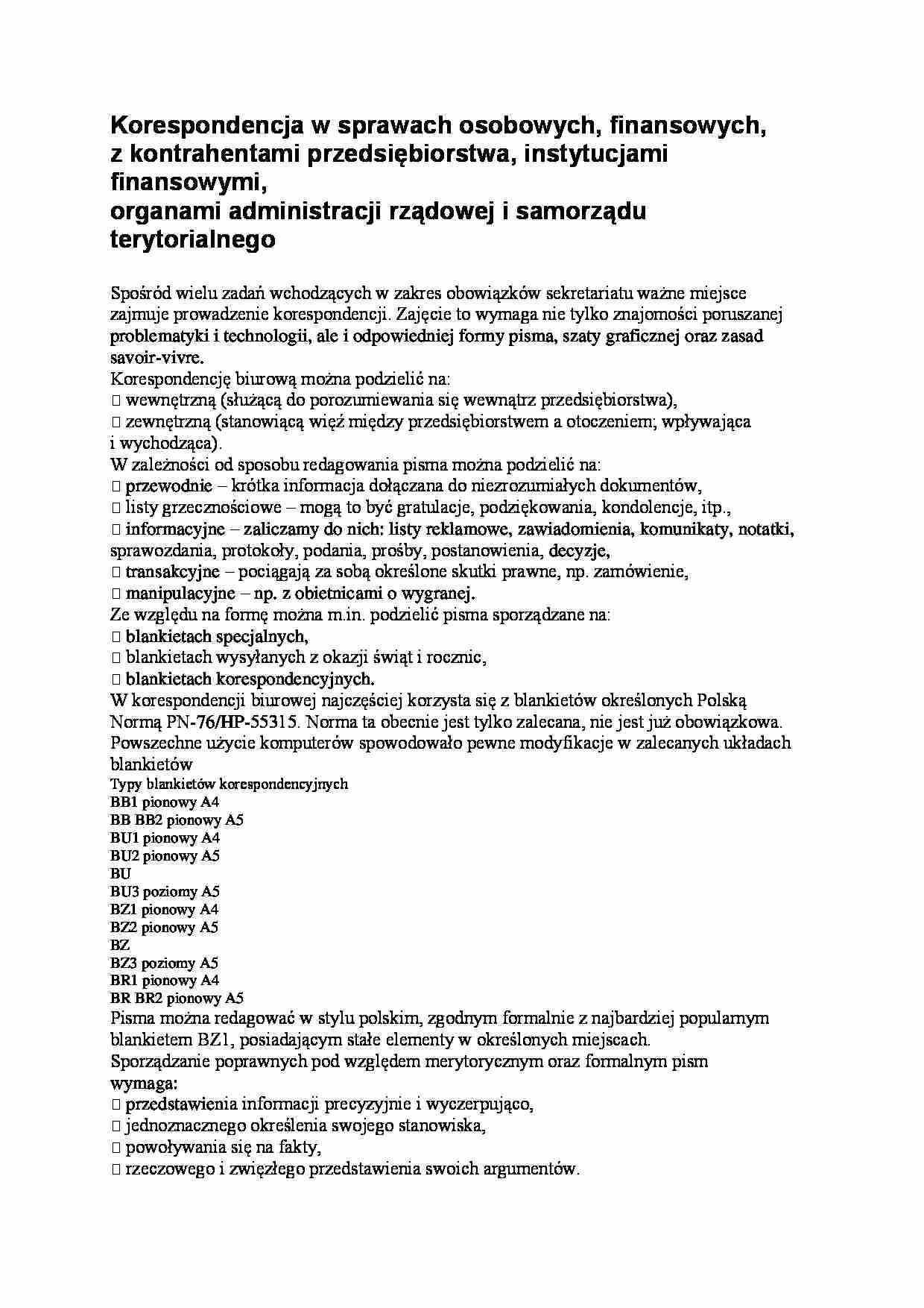 Korespondencja a w sprawach osobowych, finansowych - strona 1