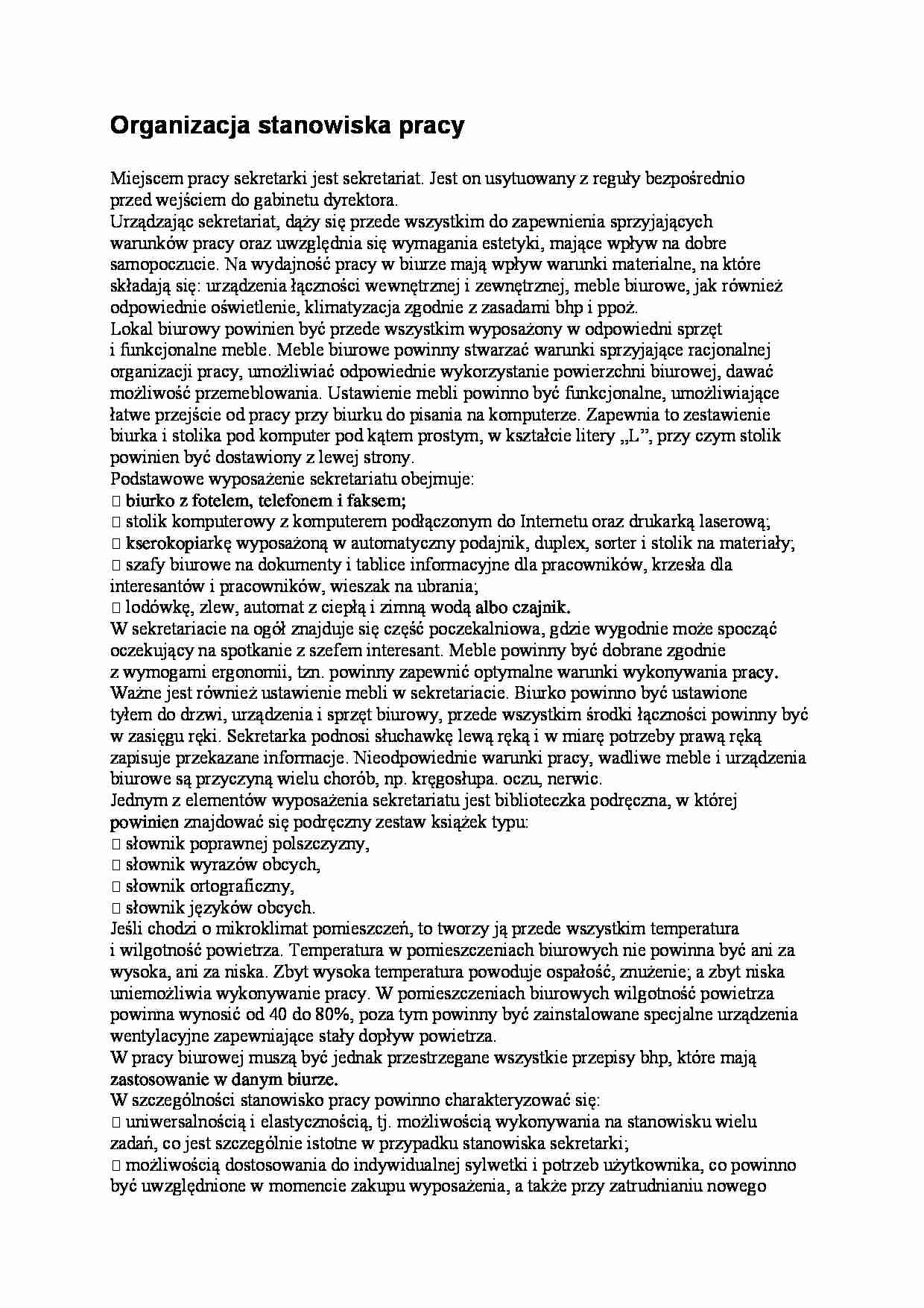 Organizacja stanowiska pracy - strona 1