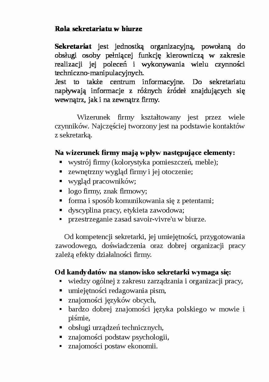 Rola sekretariatu w biurze - strona 1