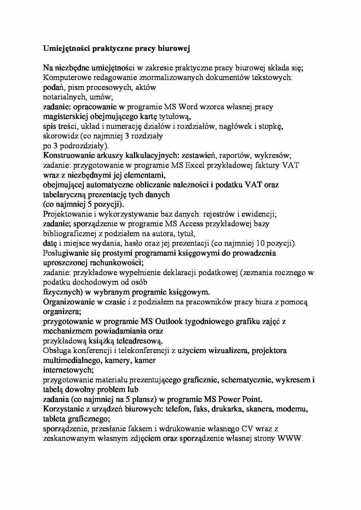 Umiejętności praktyczne pracy biurowej - strona 1