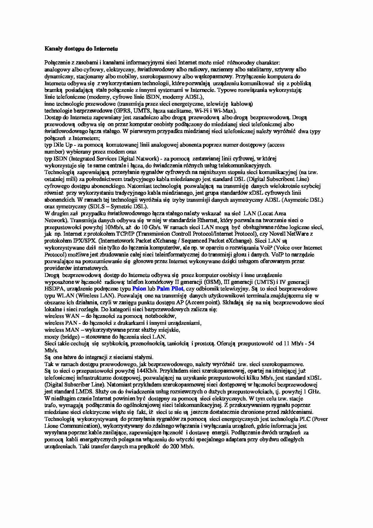 Kanały dostępu do Internetu - strona 1