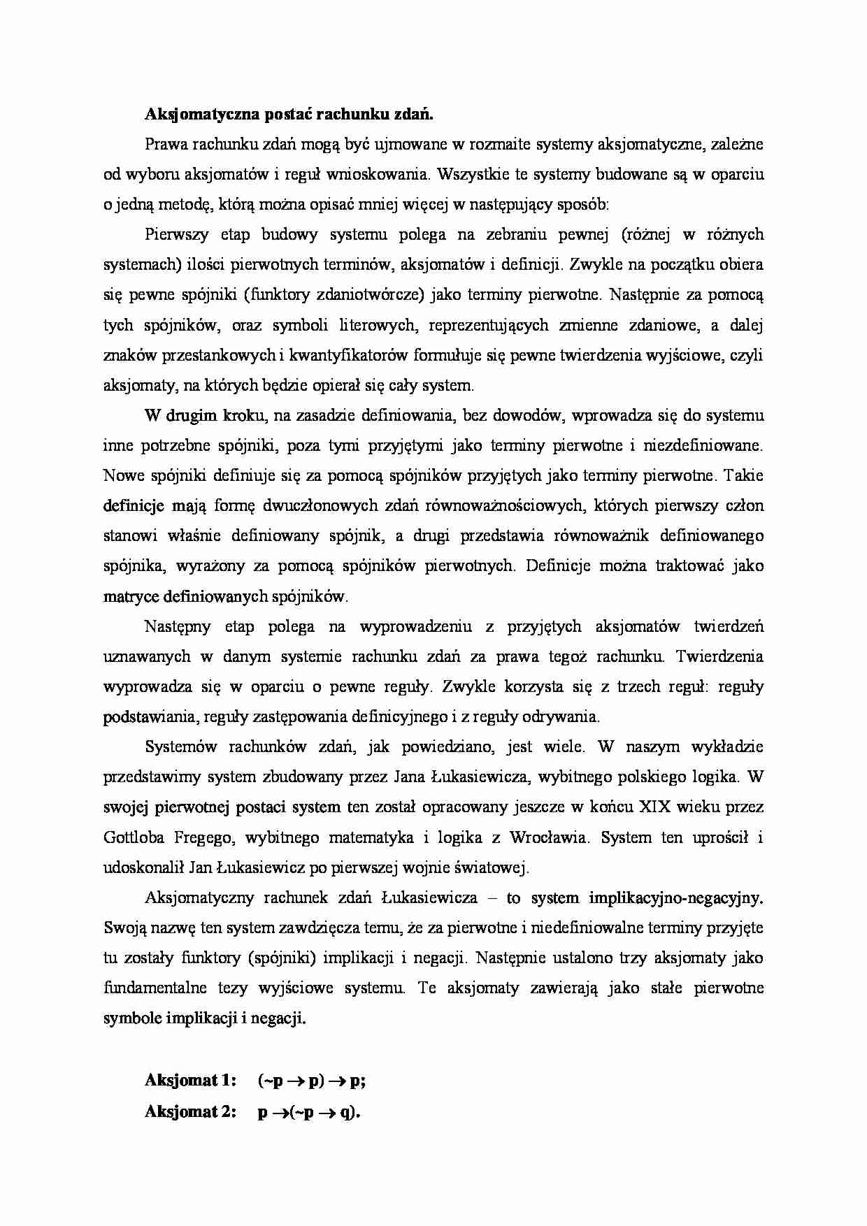 Aksjomatyczna postaś rachunku zdań - strona 1