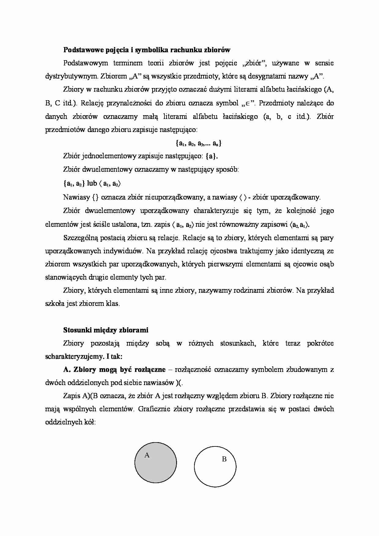 Podstawowe pojęcia i symbolika rachunku zbiorów - strona 1