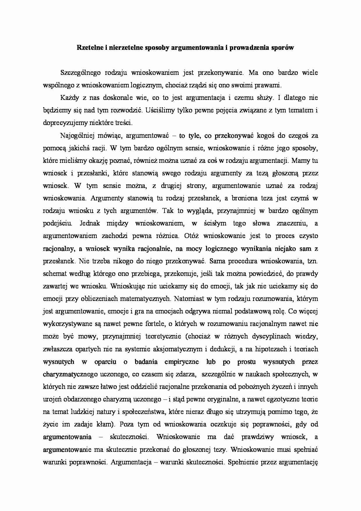 Rzetelne i nierzetelne sposoby argumentowania i prowadzenia sporów - strona 1