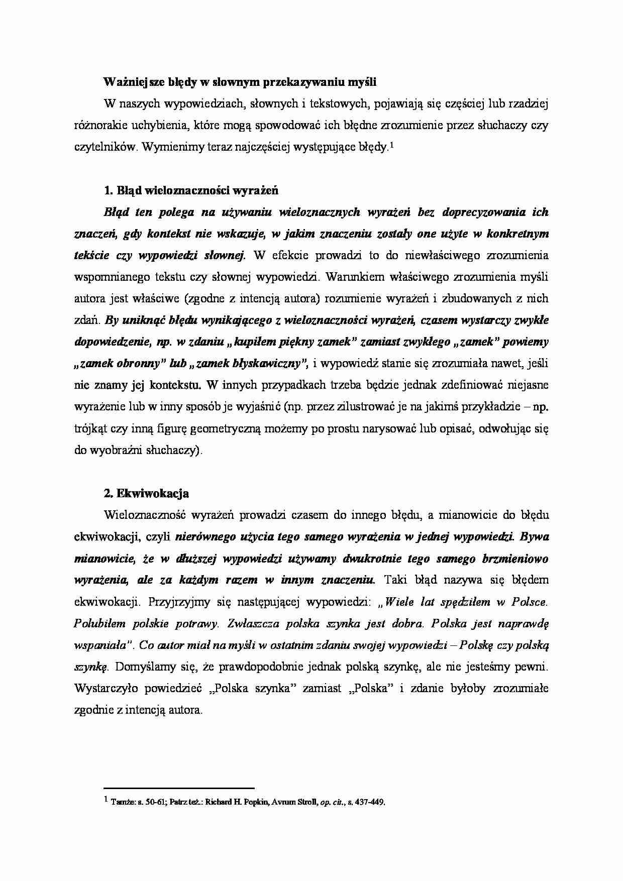 Ważniejsze błędy w słownym przekazywaniu myśli - strona 1