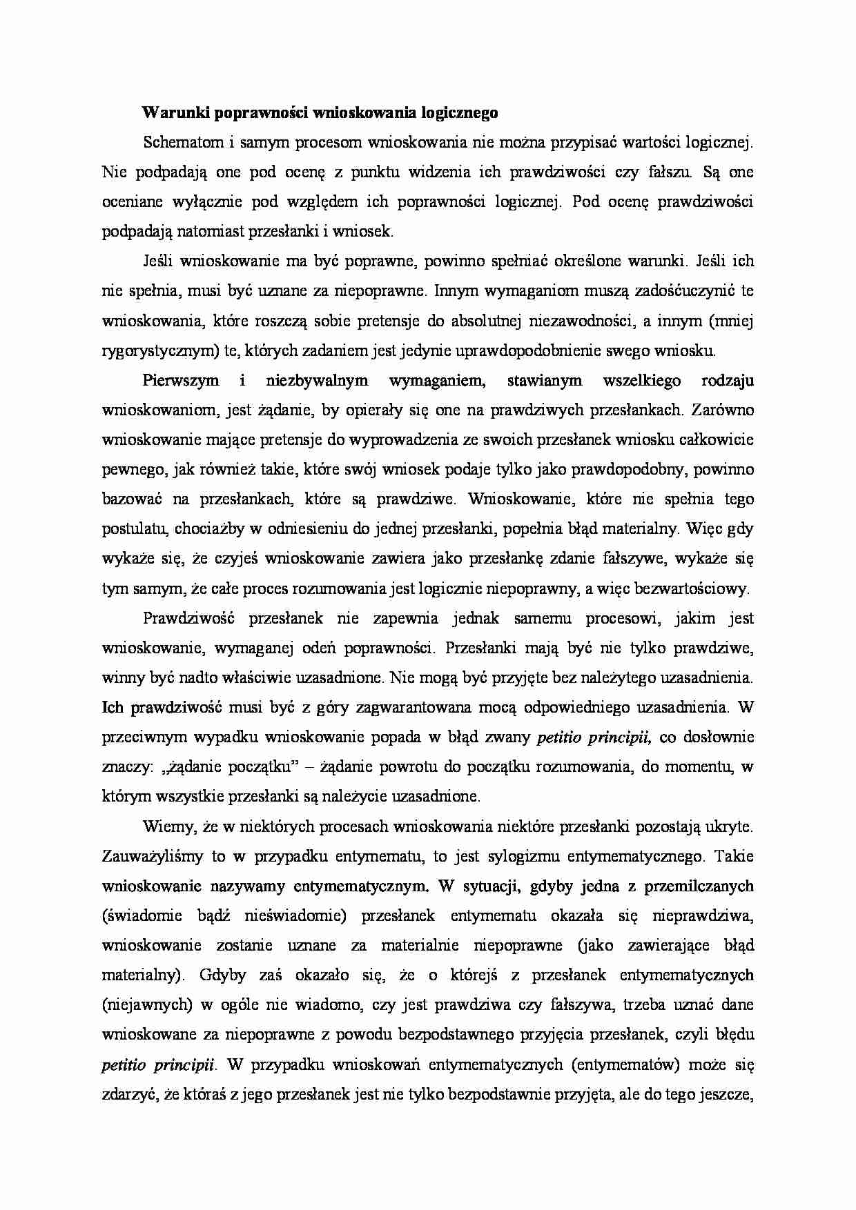 Warunki poprawności wnioskowania logicznego - strona 1