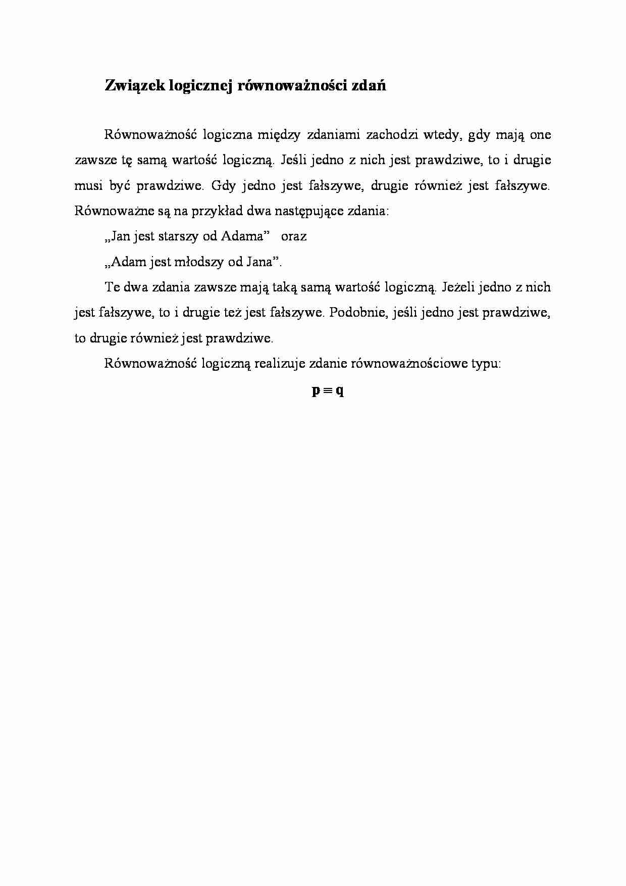 Związek logicznej równoważności zdań - strona 1
