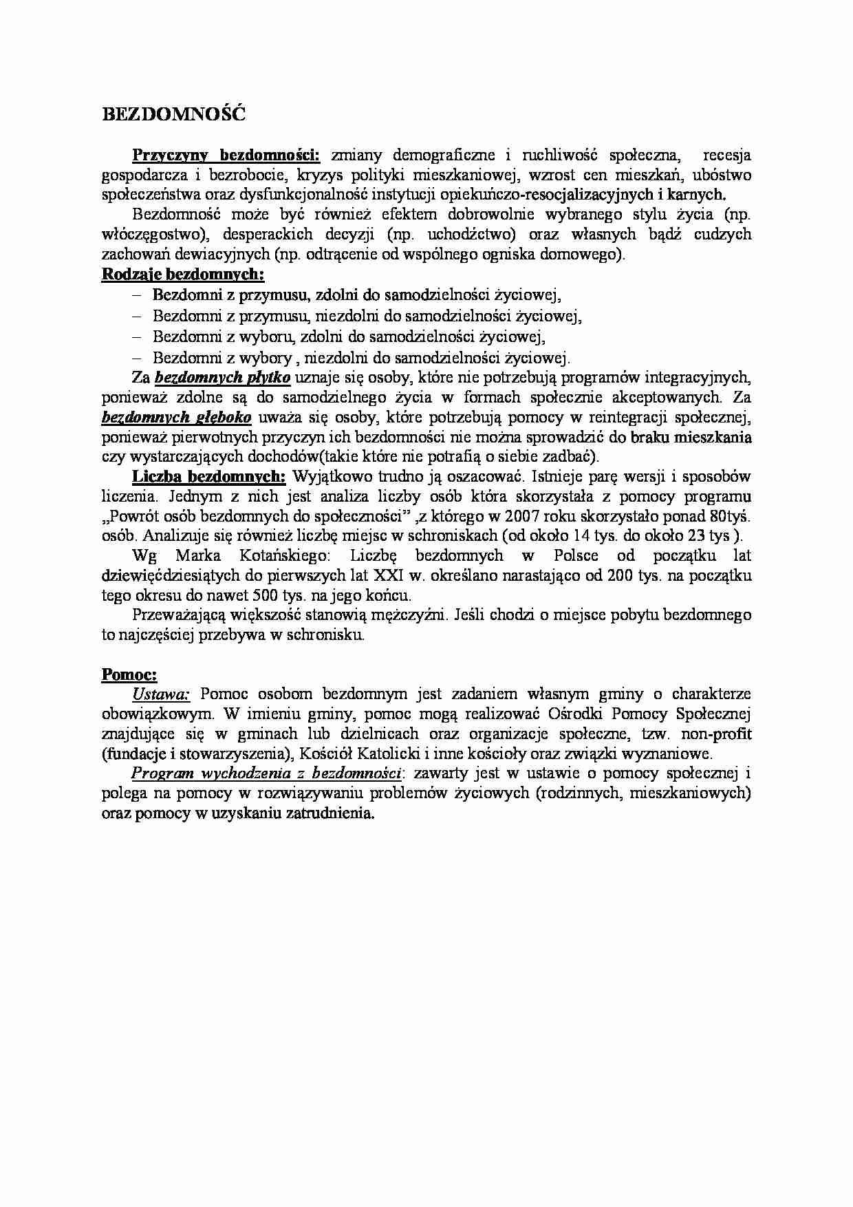 Bezdomność-przyczyny, rodzaje - strona 1