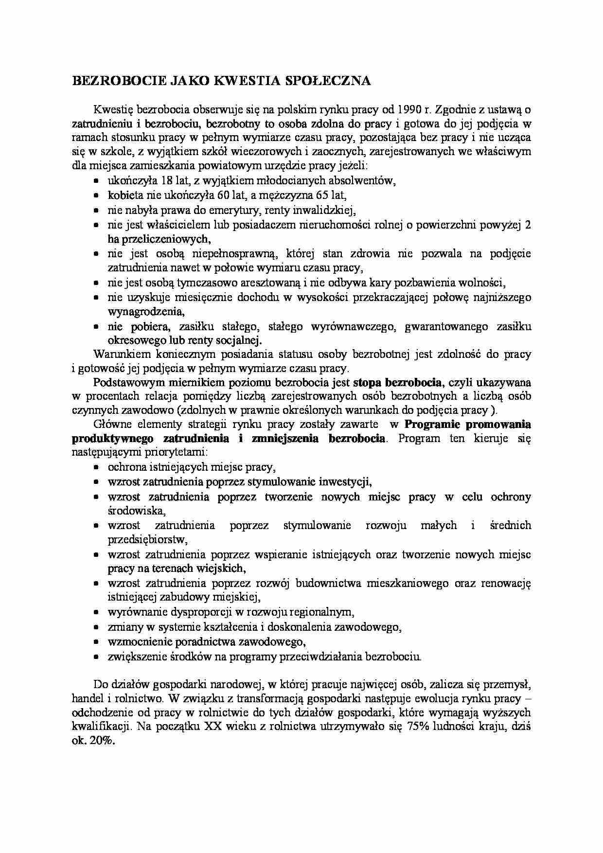 Bezrobocie jako kwestia społeczna - strona 1