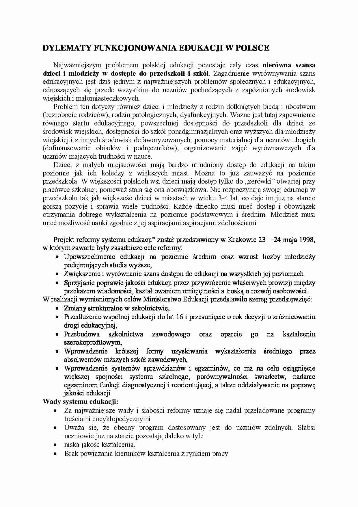 Dylematy funkcjonowania edukacji w Polsce - strona 1