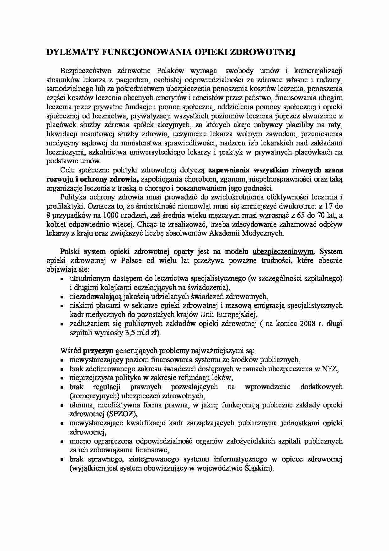 Dylematy funkcjonowania opieki zdrowotnej - strona 1