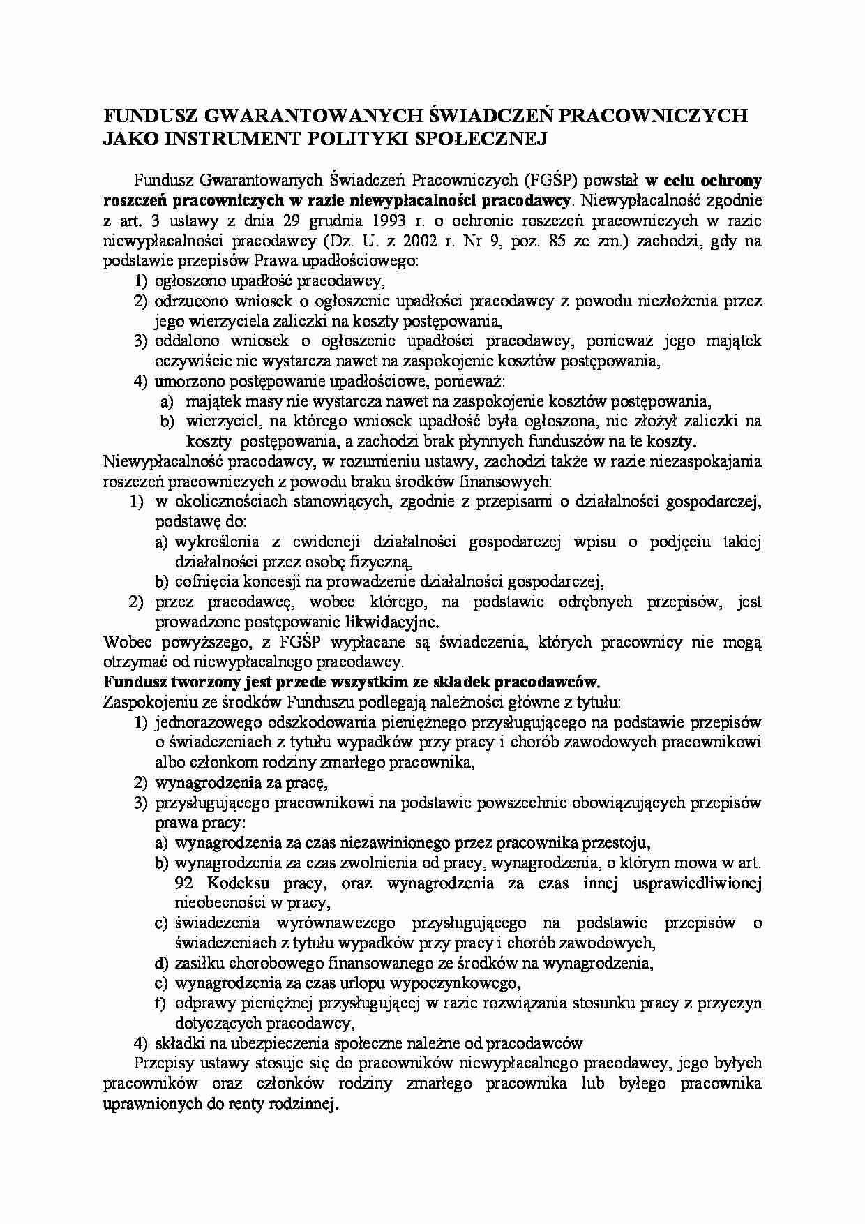 Fundusz gwarantowanych świadczeń pracowniczych  - strona 1