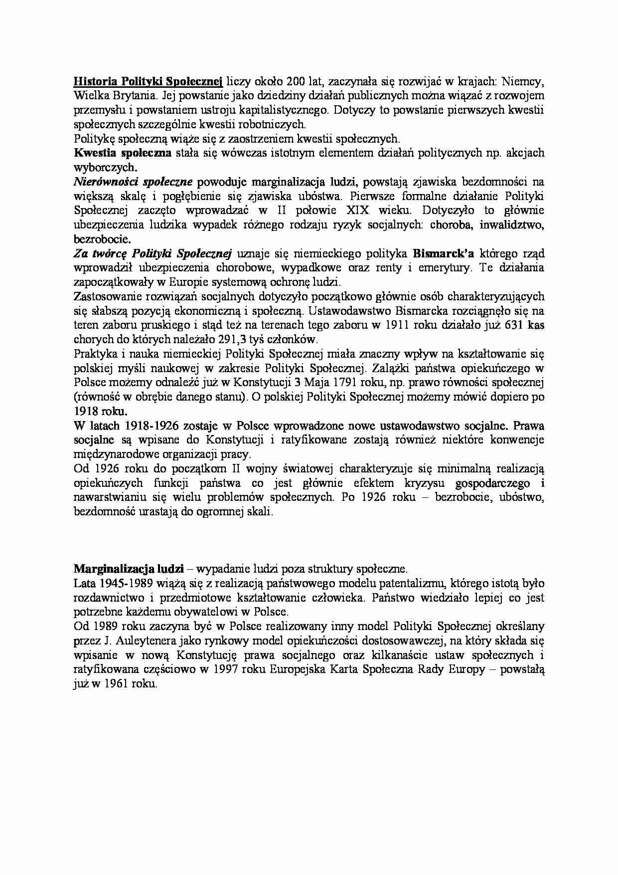 Historia Polityki Społecznej - strona 1