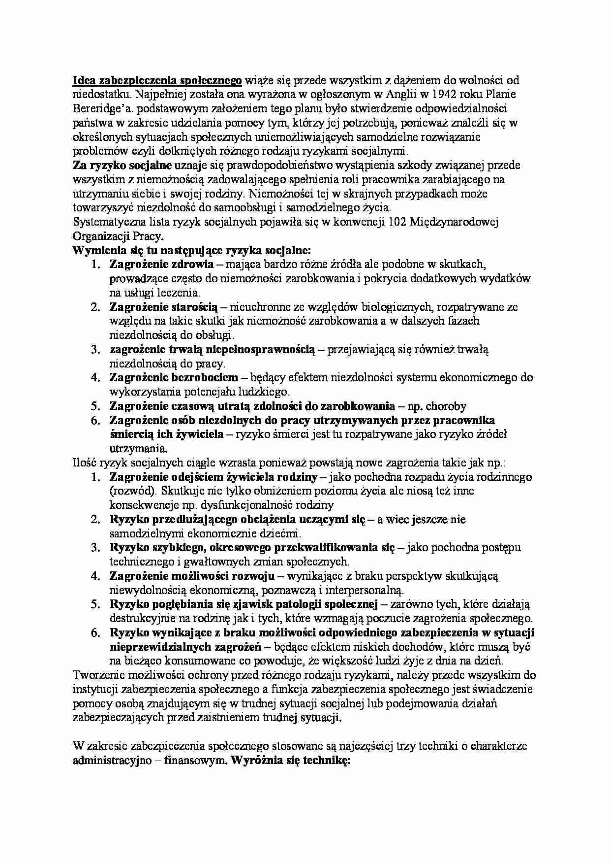 Idea zabezpieczenia społecznego - strona 1