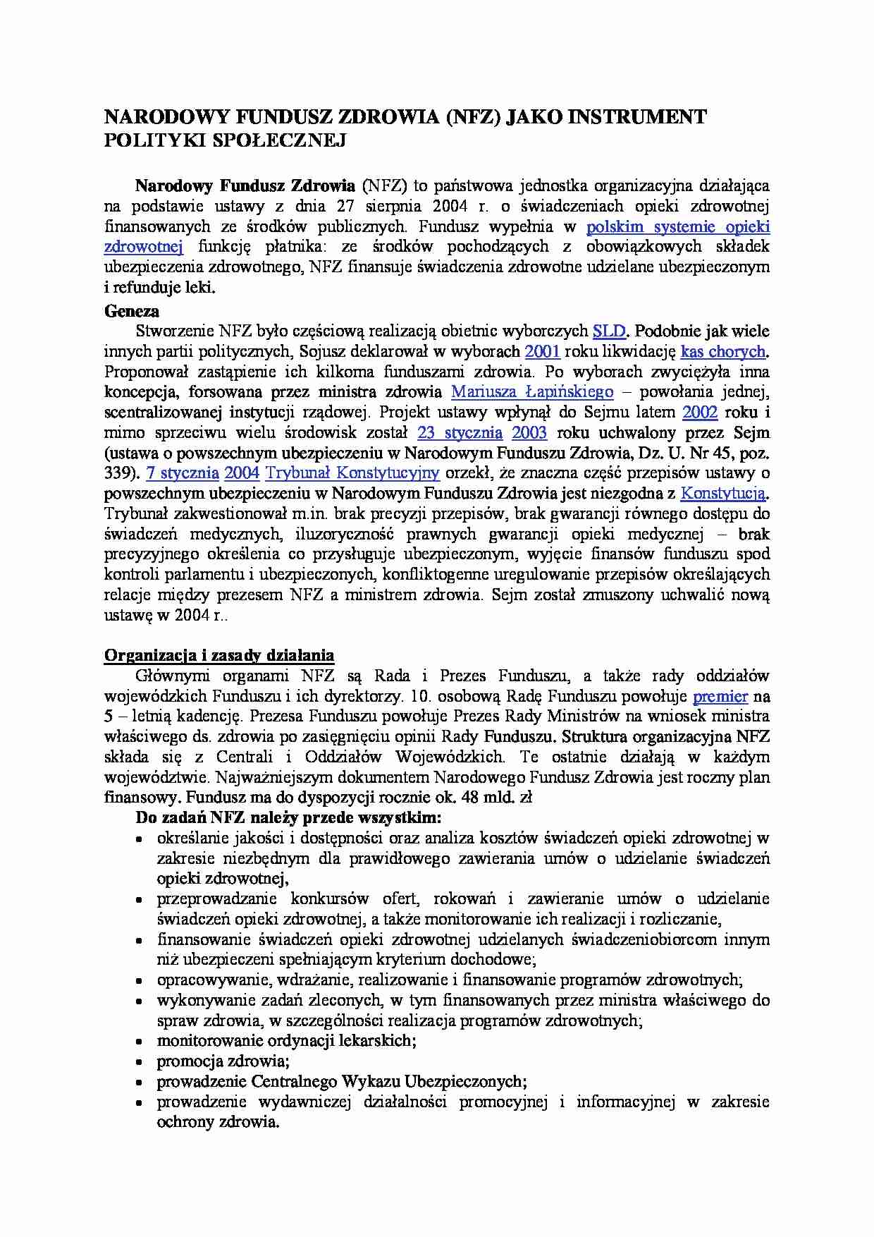 Narodowy Fundusz Zdrowia - strona 1