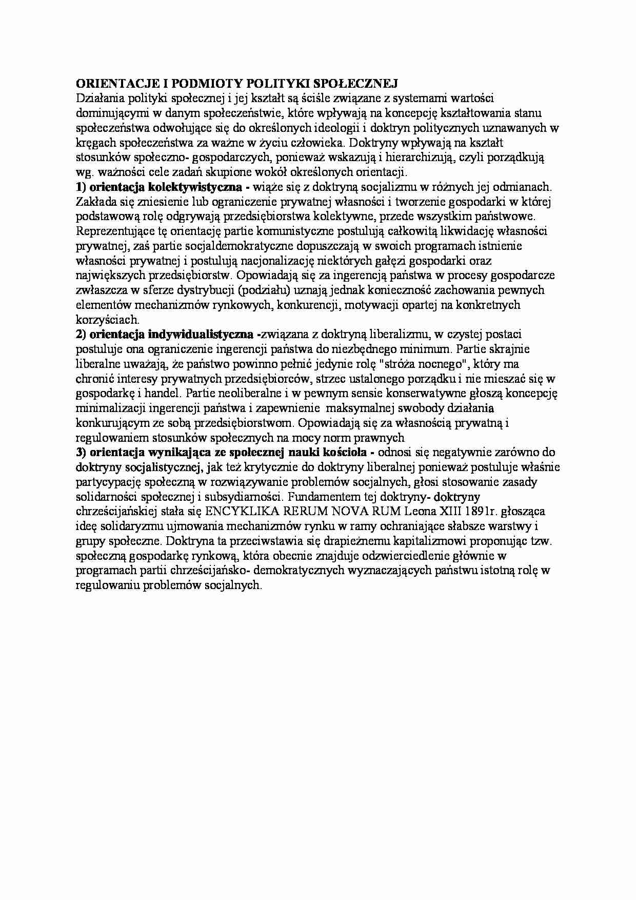 Orientacje i podmioty polityki społecznej - strona 1