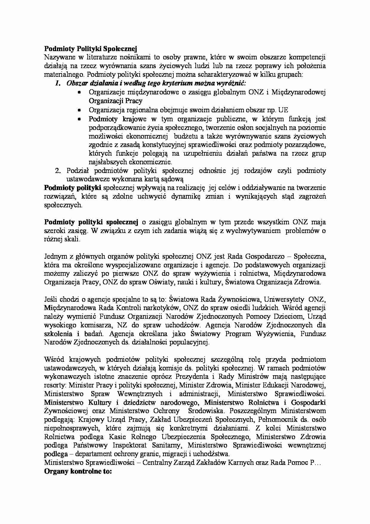 Podmioty Polityki Społecznej - strona 1