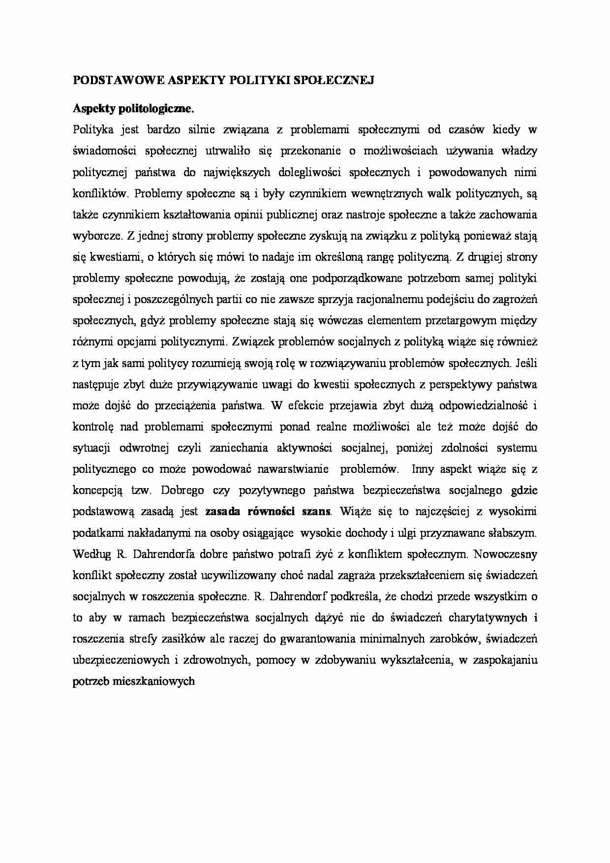 Podstawowe aspekty polityki społecznej - strona 1