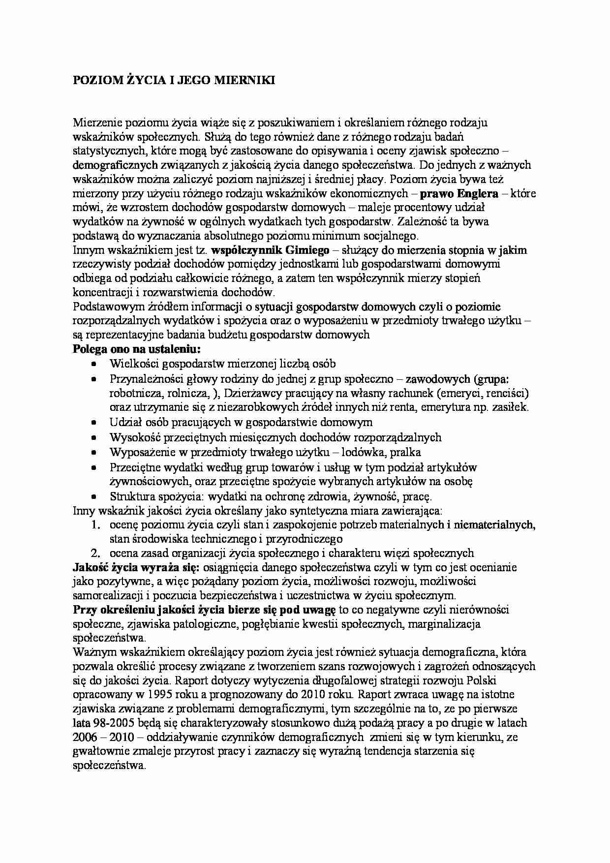 Poziom życia i jego mierniki - strona 1