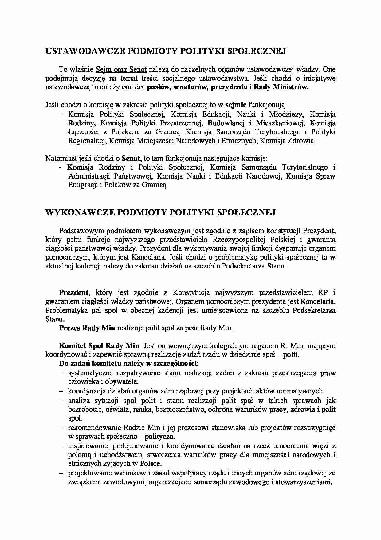 Ustawodawcze podmioty polityki społecznej - strona 1