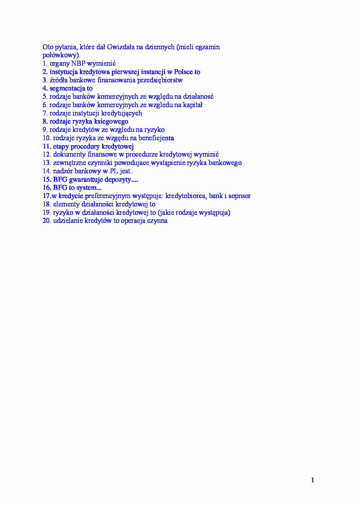 Pytania na egzamin - Instytucja kredytowa - strona 1