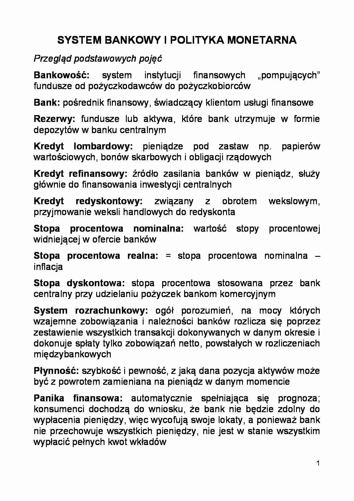 System bankowy i polityka monetarna - strona 1