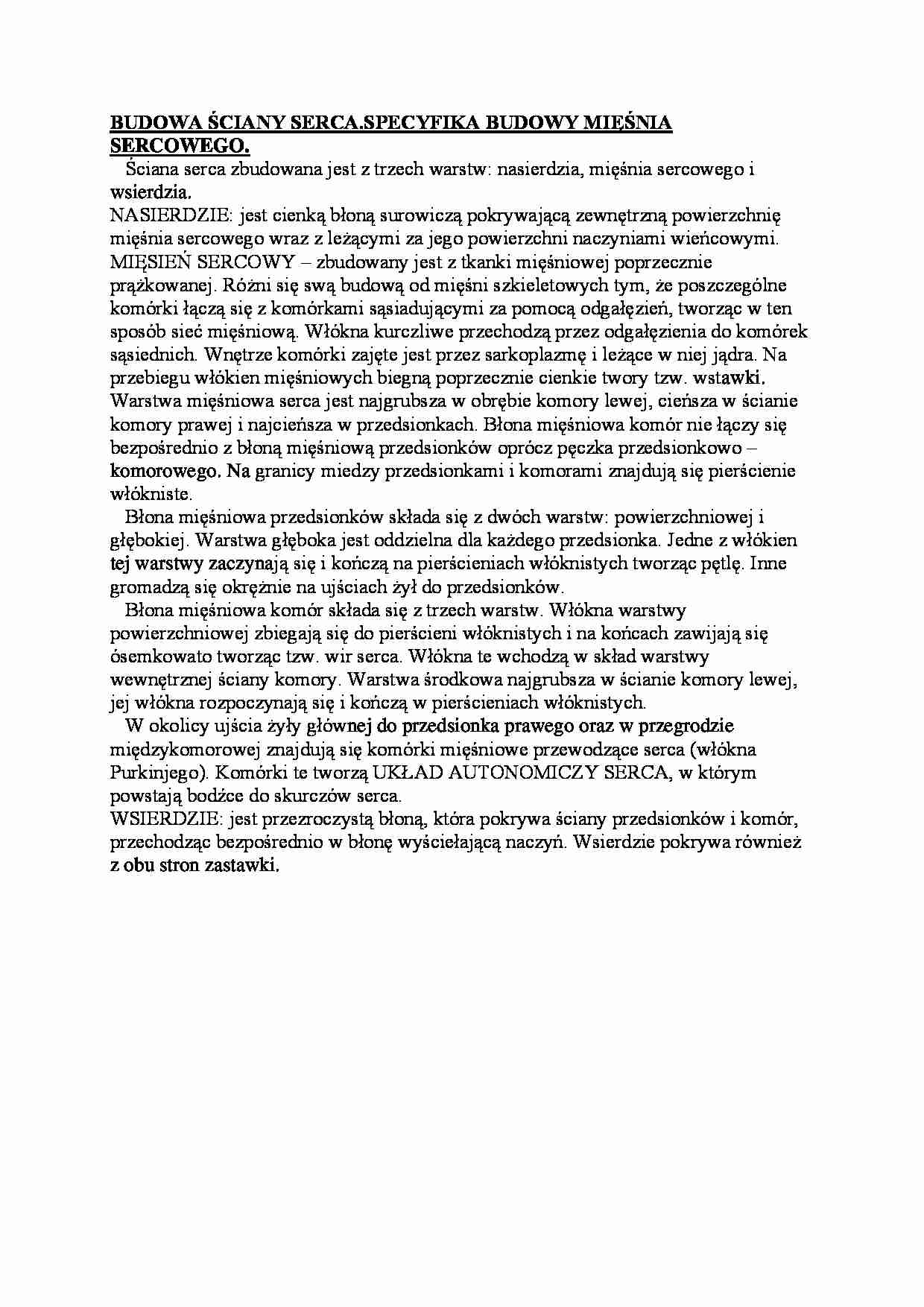 Budowa ściany serca i specyfika budowy mięśnia sercowego - strona 1