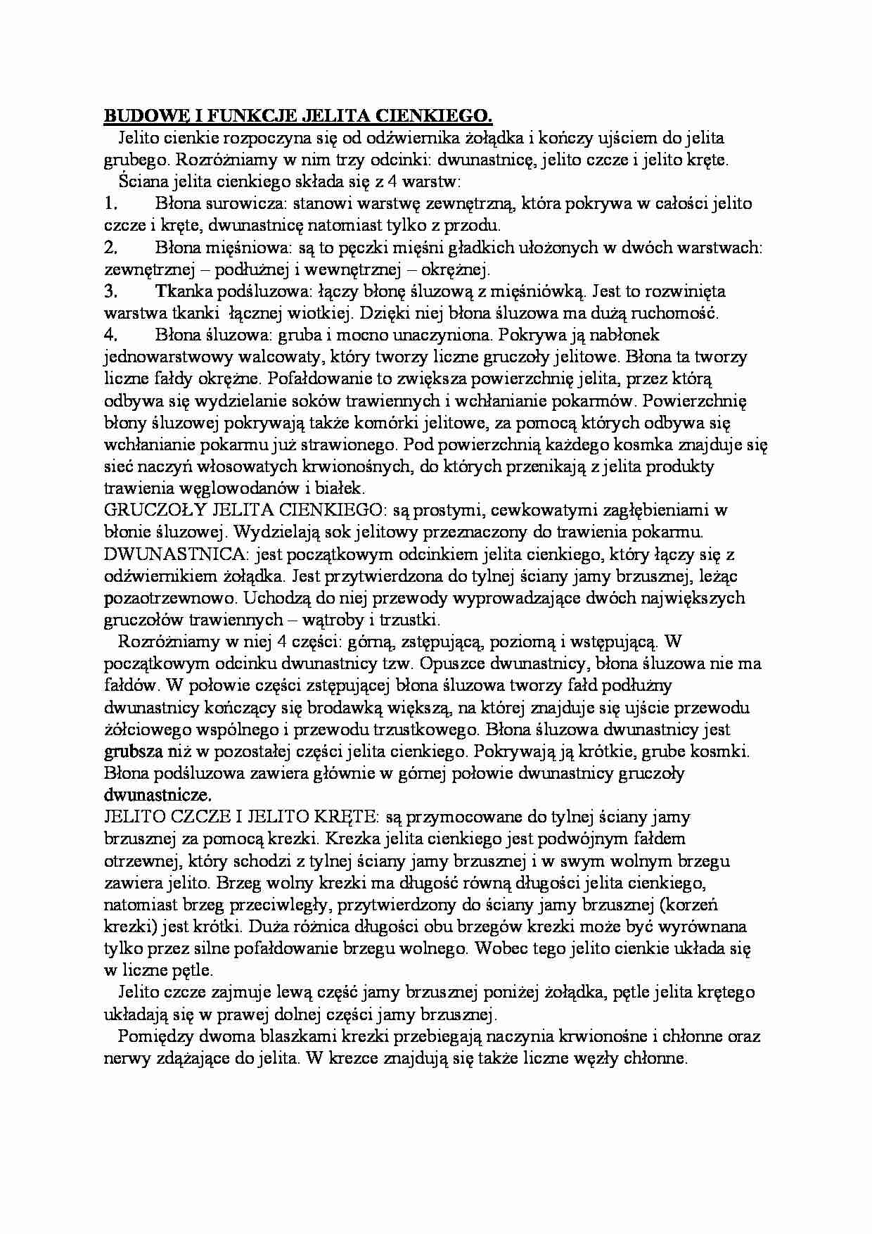 Budowa i funkcja jelita cienkiego - strona 1