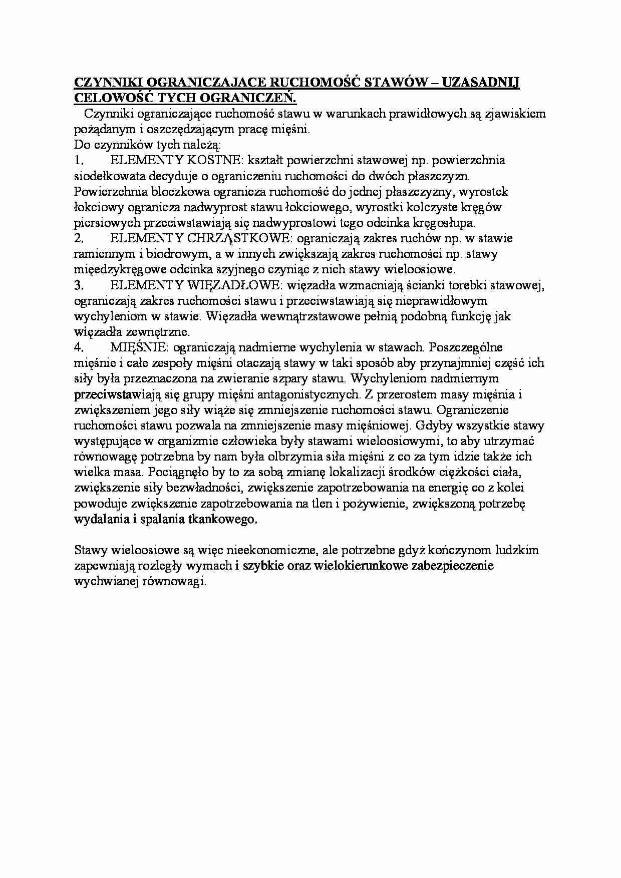 Czynniki ograniczające ruchomość stawów - strona 1