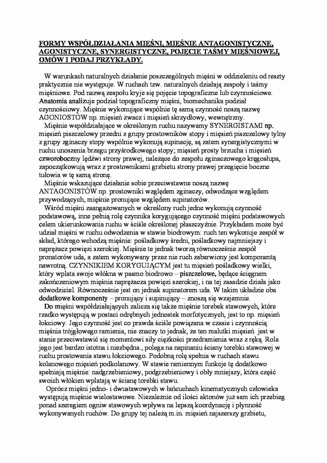 Formy współdziałania mięśni - strona 1