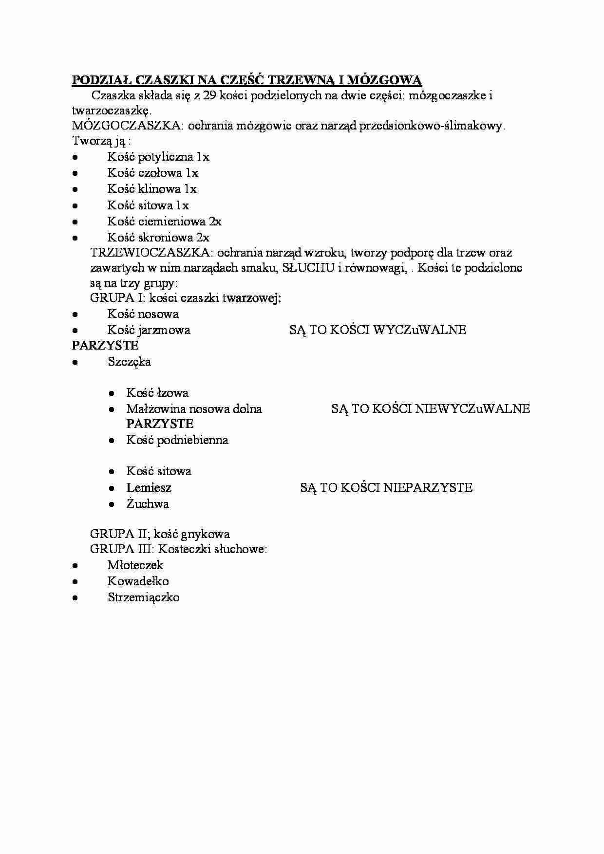 Podział czaszki na część trzewną i mózgową - strona 1