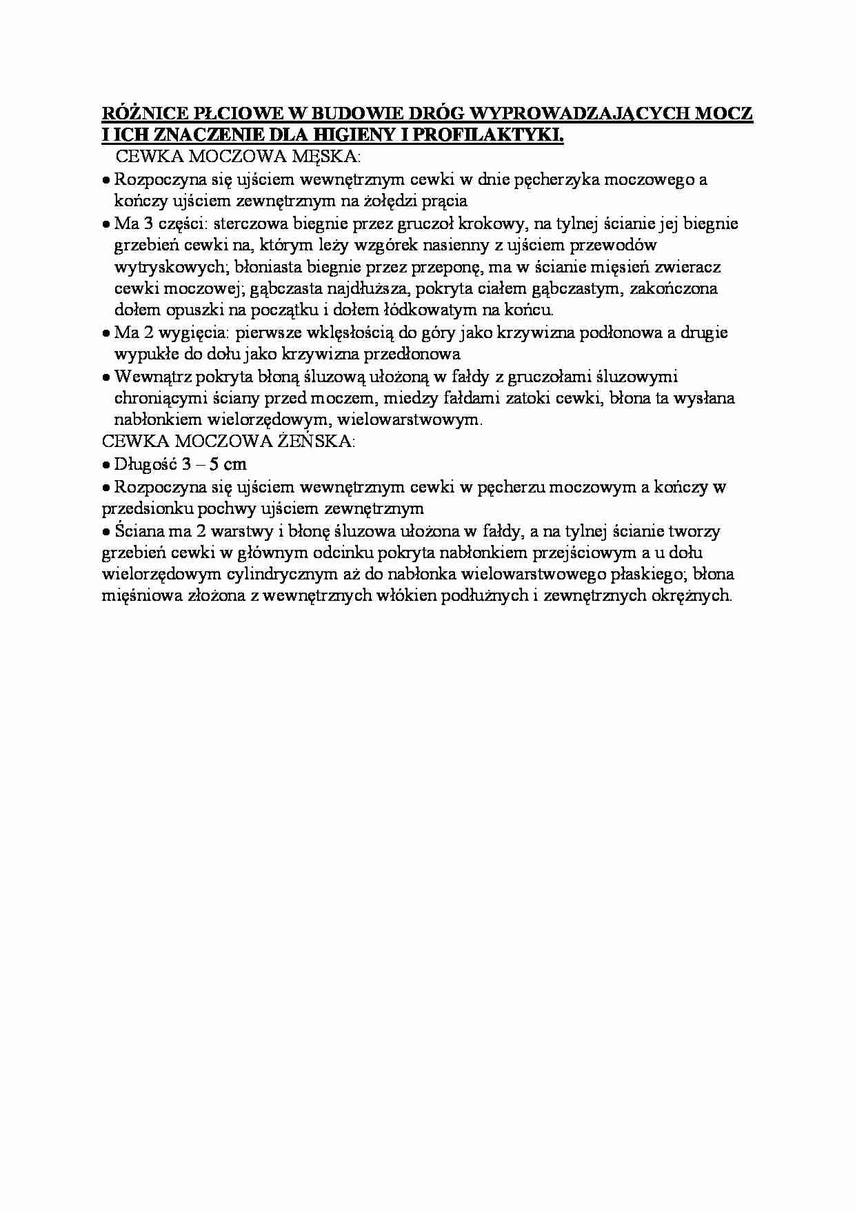 Różnice płciowe w budowie dróg wyprowadzających mocz i ich znaczenia dla higieny i profilaktyki - strona 1
