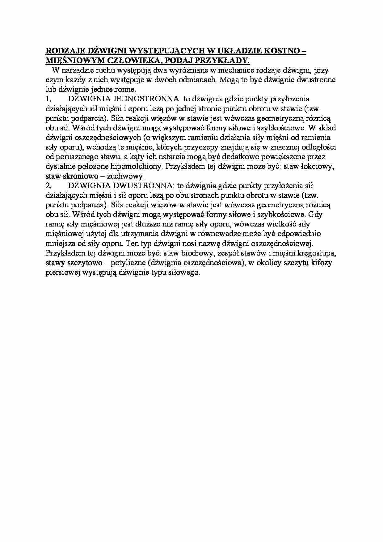 Rodzaje dźwigni występujących w układzie  kostno - mięśniowym - strona 1