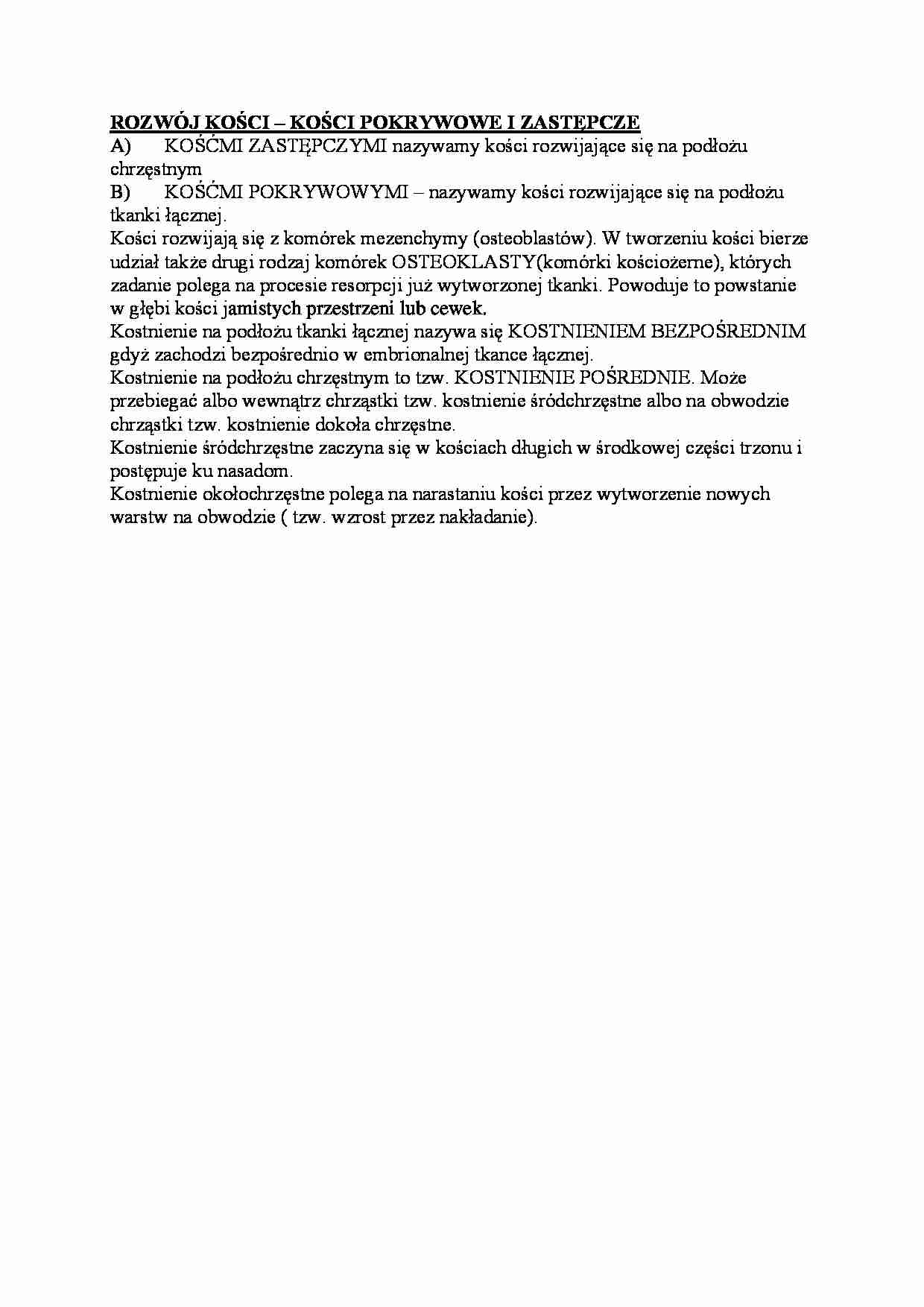 Rozwój kości - pkrywowe i zastępcze - strona 1