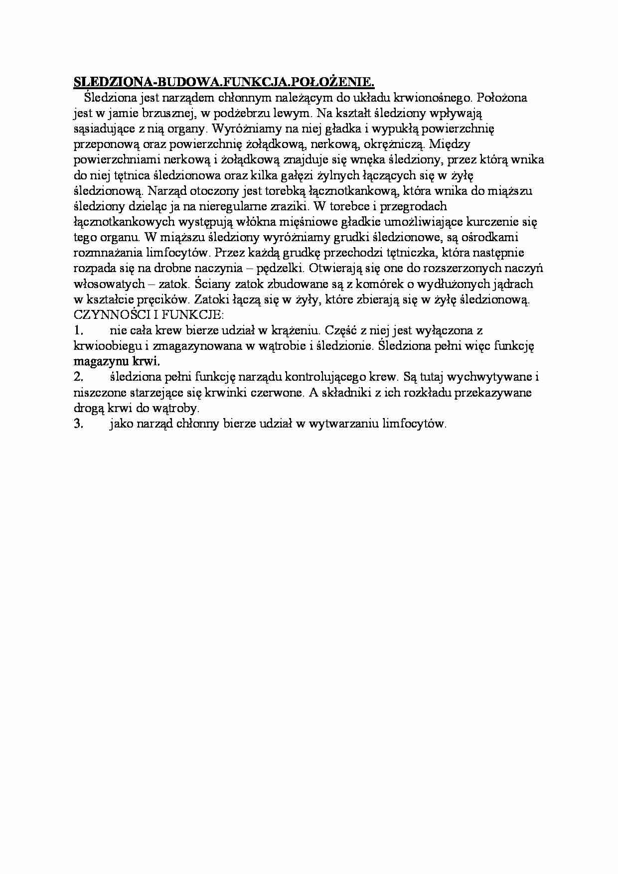 Śledziona - budowa i funkcje - strona 1