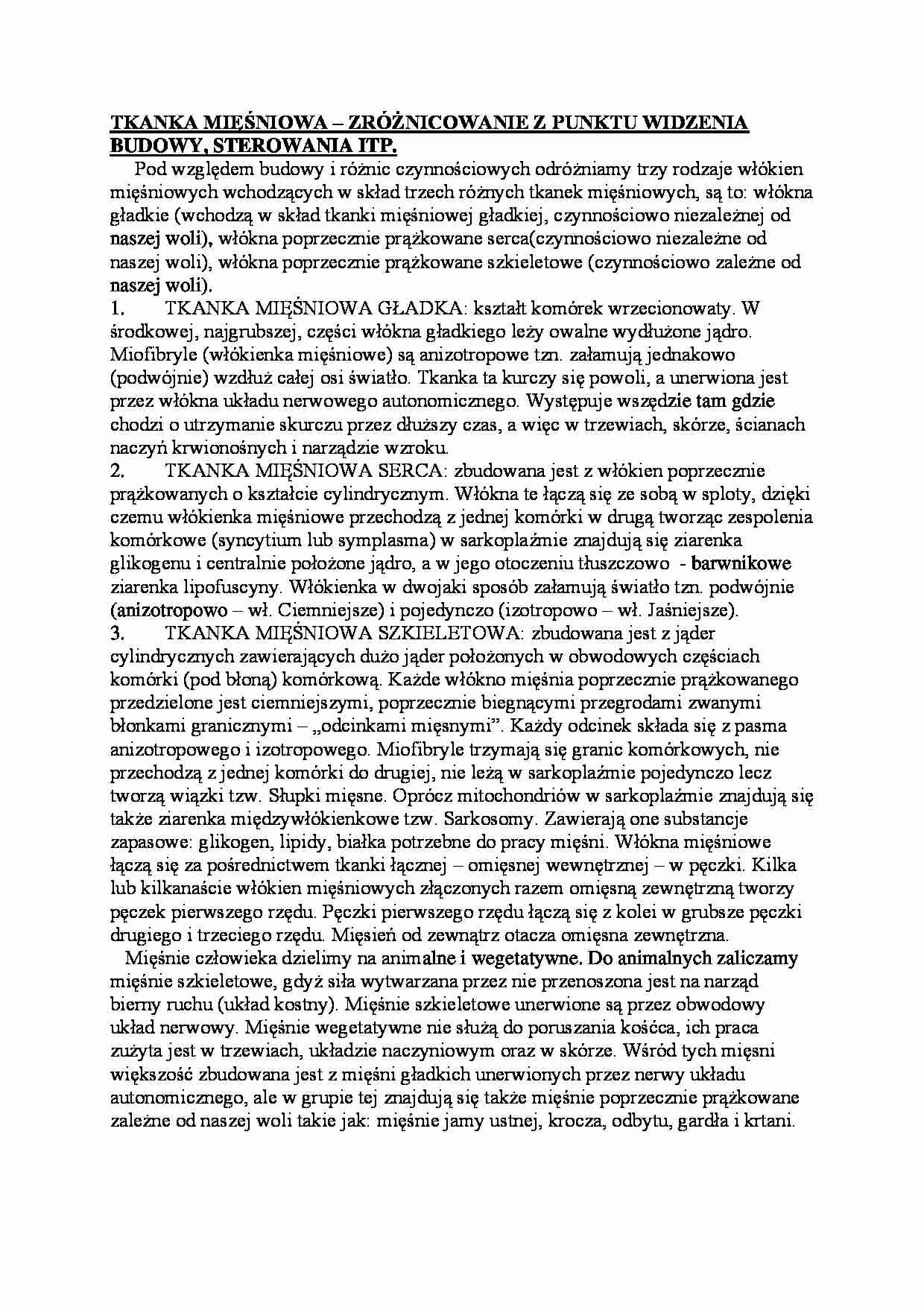 Tkanka mięśniowa - omówienie - strona 1