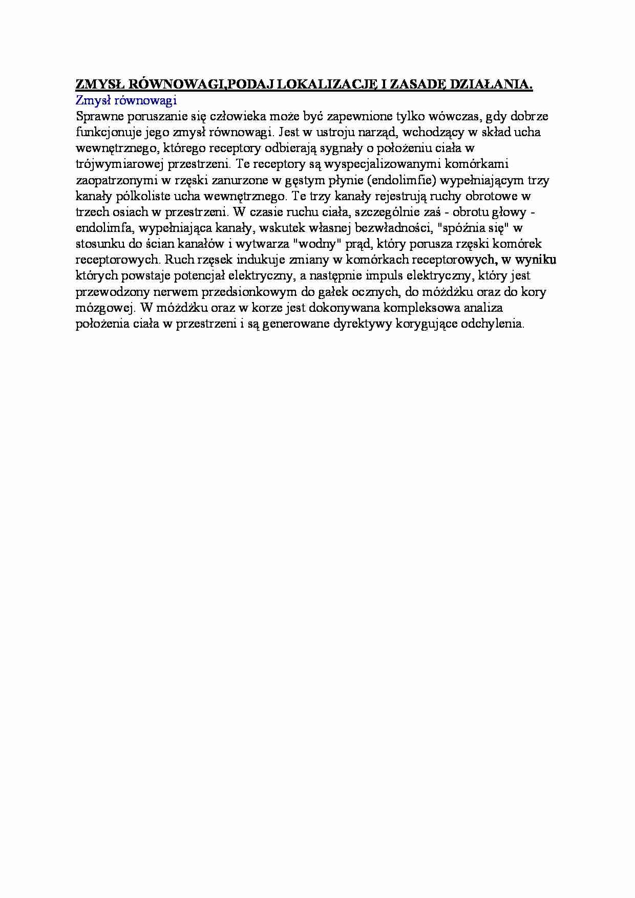 Zmysł równowagi - omówienie - strona 1