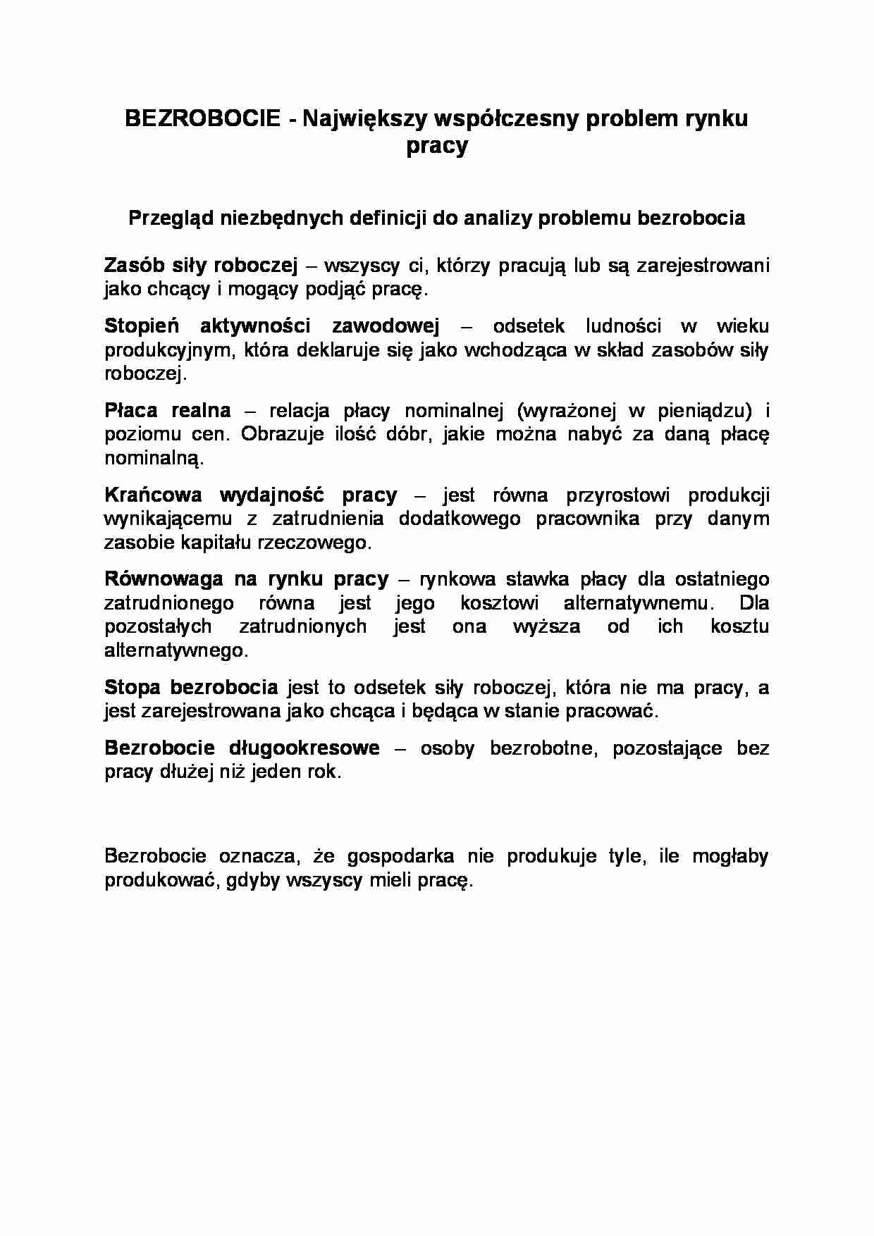 Bezrobocie-omówienie problemu - strona 1