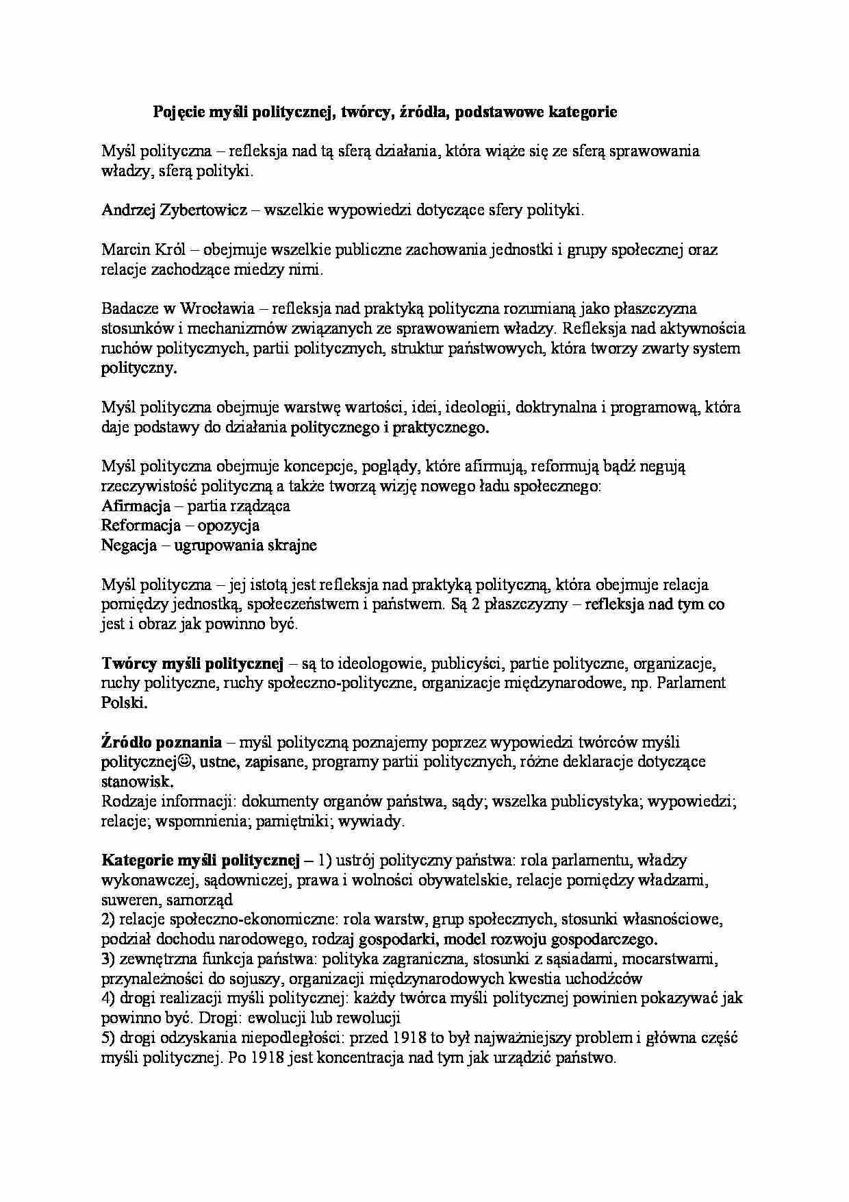 Pojęcie myśli politycznej - strona 1